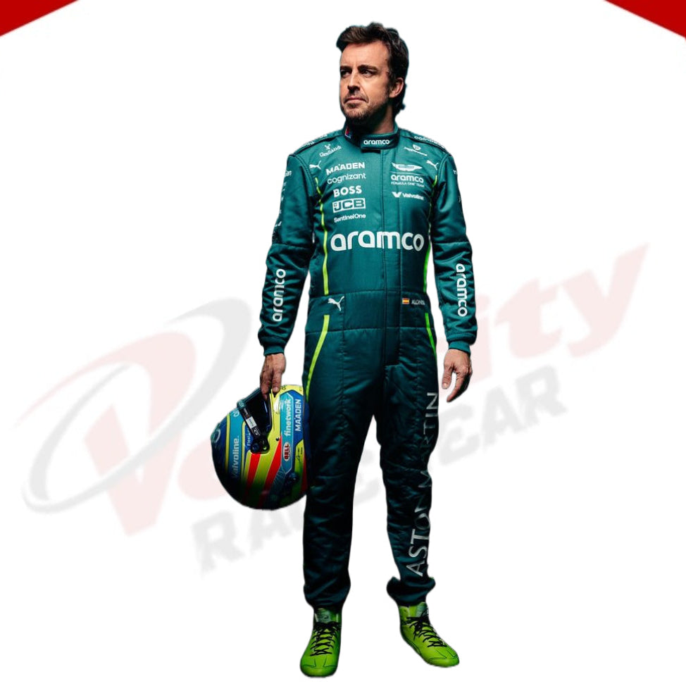 Fernando Alonso 2025 Aston Martin Aramco F1 Team Racing Suit - Velocity Racegear-Sebastian Vettel Aston Martin F1 drivers 2021 Race Suit - Velocity Racegear-F1 Racing Suit
