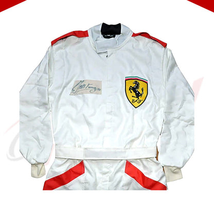 Juan Manuel Fangio SIGNED VINTAGE FERRARI F1 REPLICA Race SUIT - Velocity Racegear-Juan Manuel Fangio SIGNED VINTAGE FERRARI F1 REPLICA Race SUIT - Velocity Racegear-F1 Racing Suit