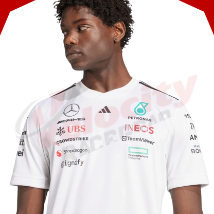 Mercedes AMG Petronas Adidas F1 Team 2025 Driver White T-Shirt