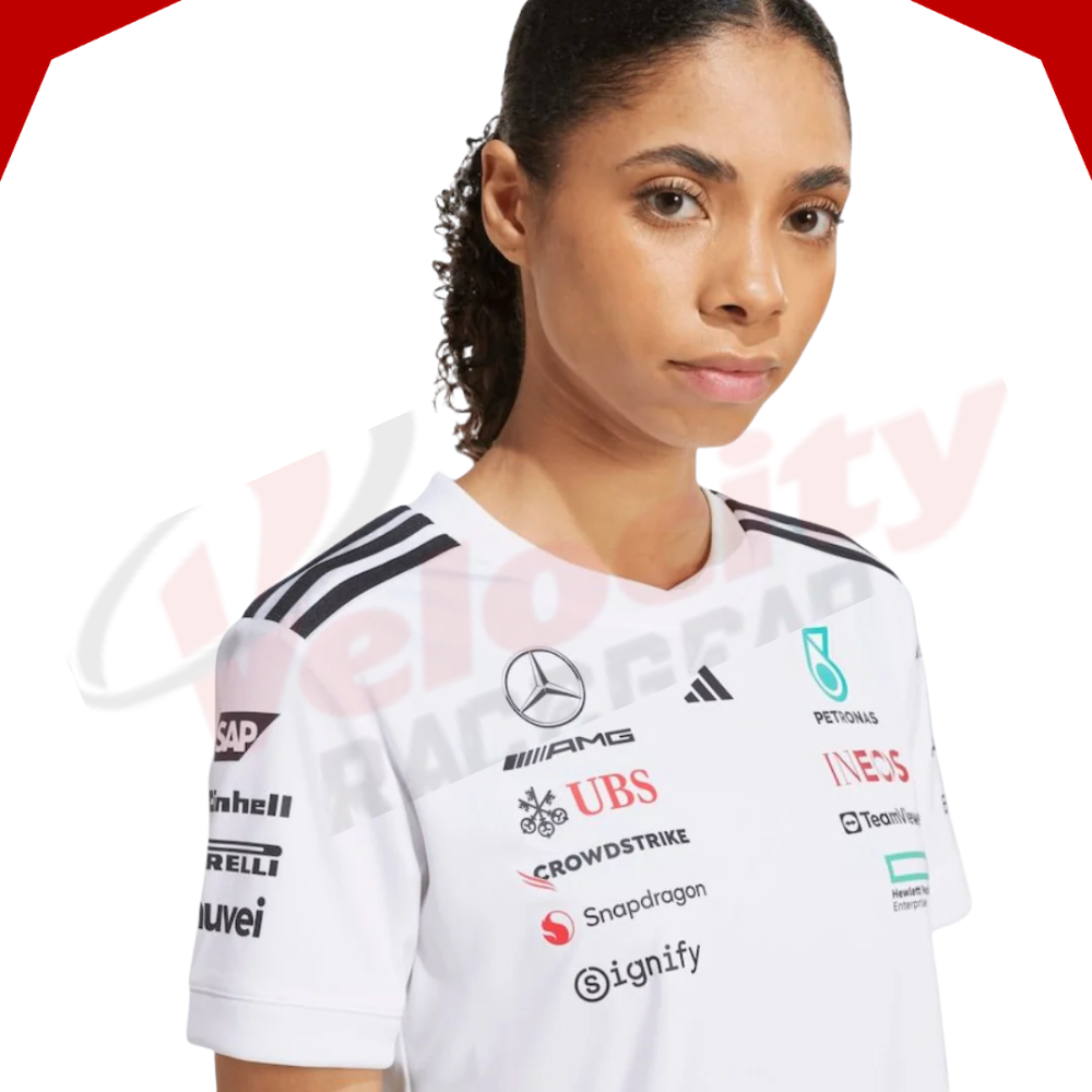 Mercedes AMG Petronas Adidas F1 Team 2025 Women’s Driver White T-Shirt