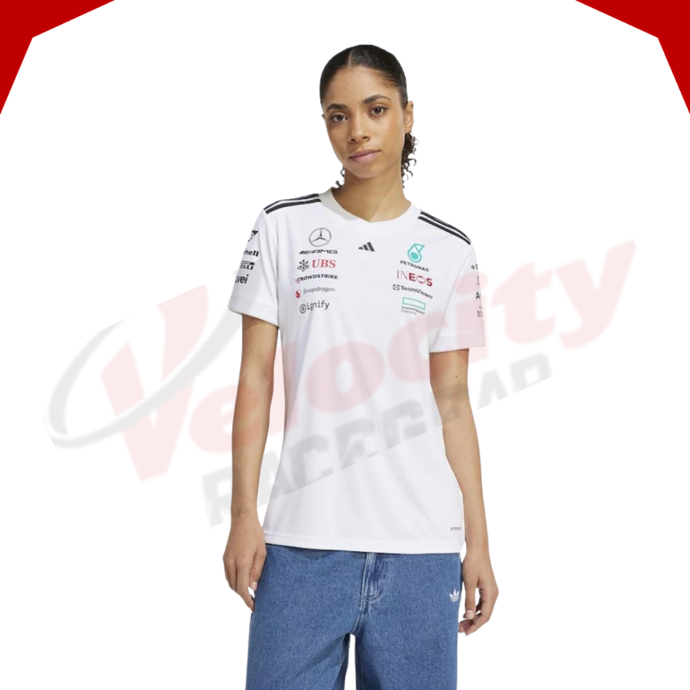 Mercedes AMG Petronas Adidas F1 Team 2025 Women’s Driver White T-Shirt