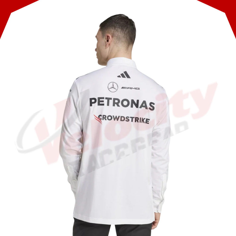 Mercedes AMG Petronas Adidas F1 Team 2025 Long Sleeve White Polo