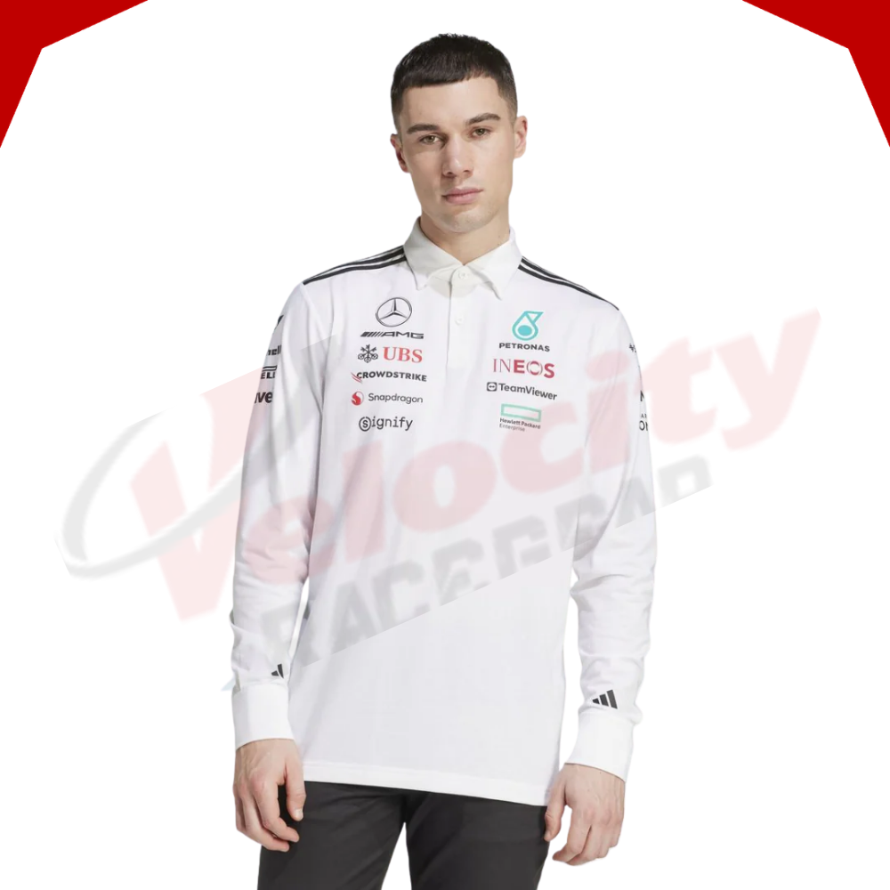 Mercedes AMG Petronas Adidas F1 Team 2025 Long Sleeve White Polo