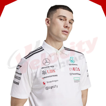 Mercedes AMG Petronas Adidas F1 Team 2025 White Polo Shirt