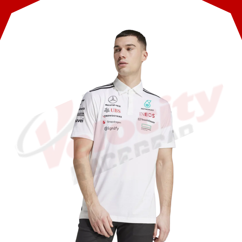 Mercedes AMG Petronas Adidas F1 Team 2025 White Polo Shirt