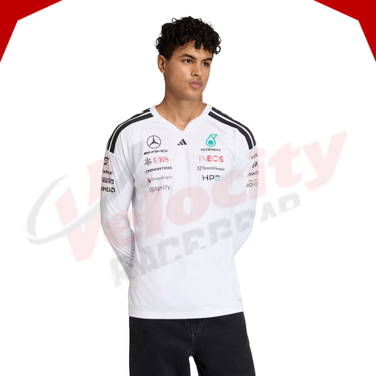 Mercedes AMG Petronas Adidas F1 2026 Long Sleeve Driver White T-Shirt